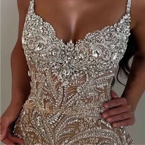 Elegant Silver Wedding, Prom, Party Embellished Dress